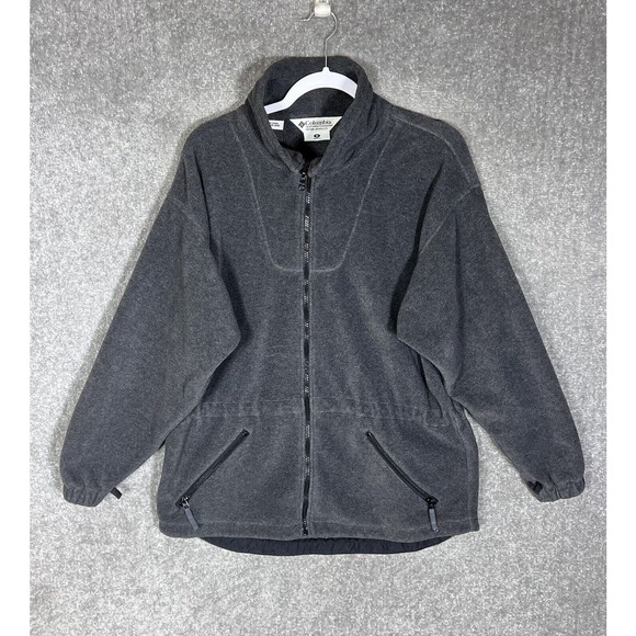 Columbia Mock Neck Full Zip Fleece Sweater Jacket Women Size Medium Gray Pockets - Picture 1 of 11